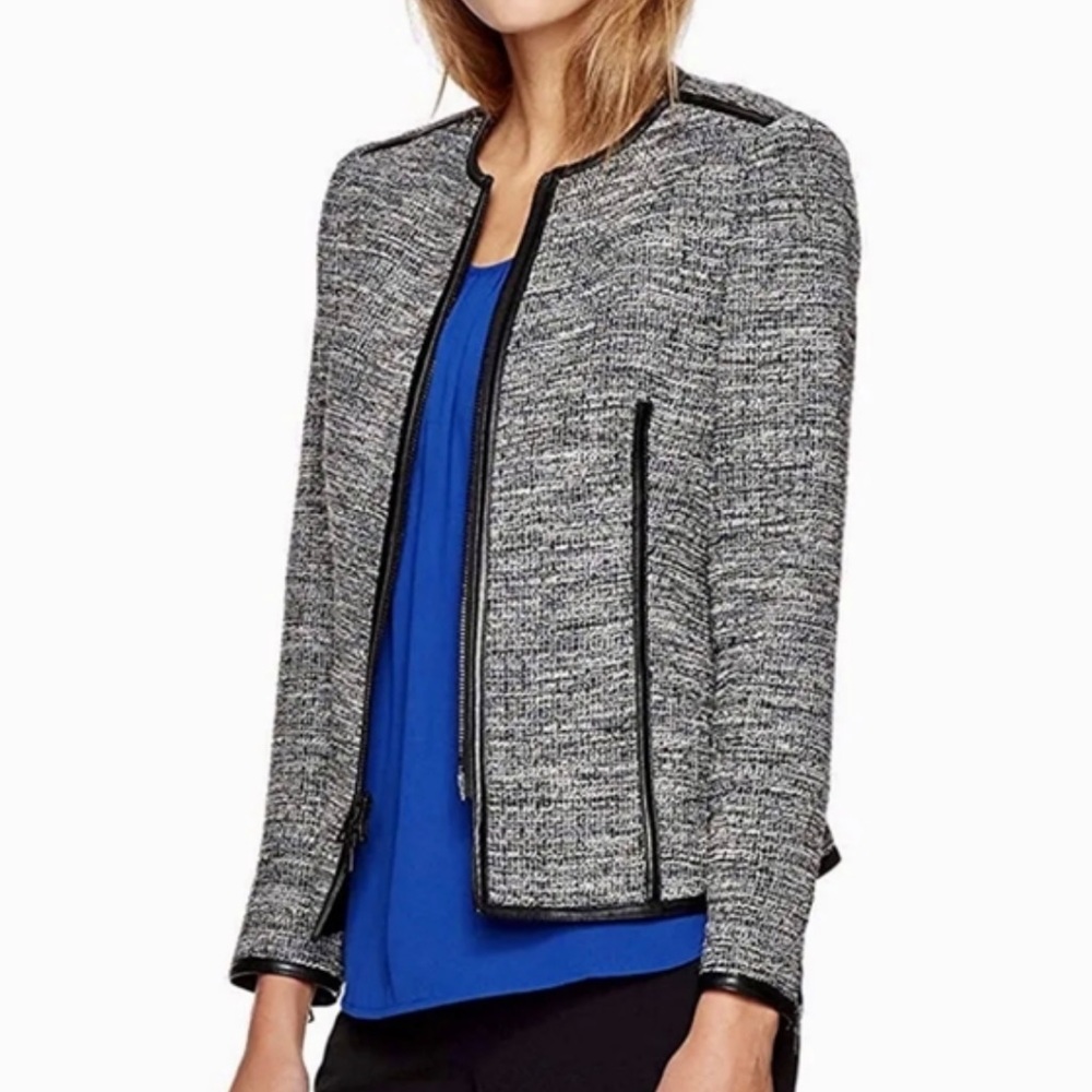 Anne Klein Tweed Mariner Blazer Jacket Zip Front 14W